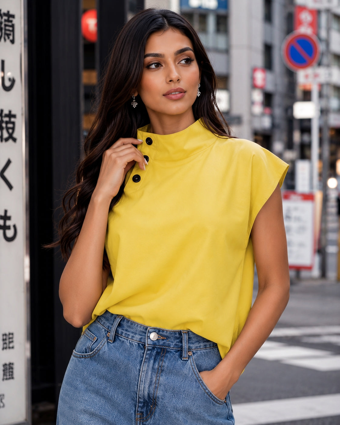 Women Cotton Linen Stand Collar Blouses Cap Sleeves Solid Color Loose Fit Casual Fashion Female Shirts Tops