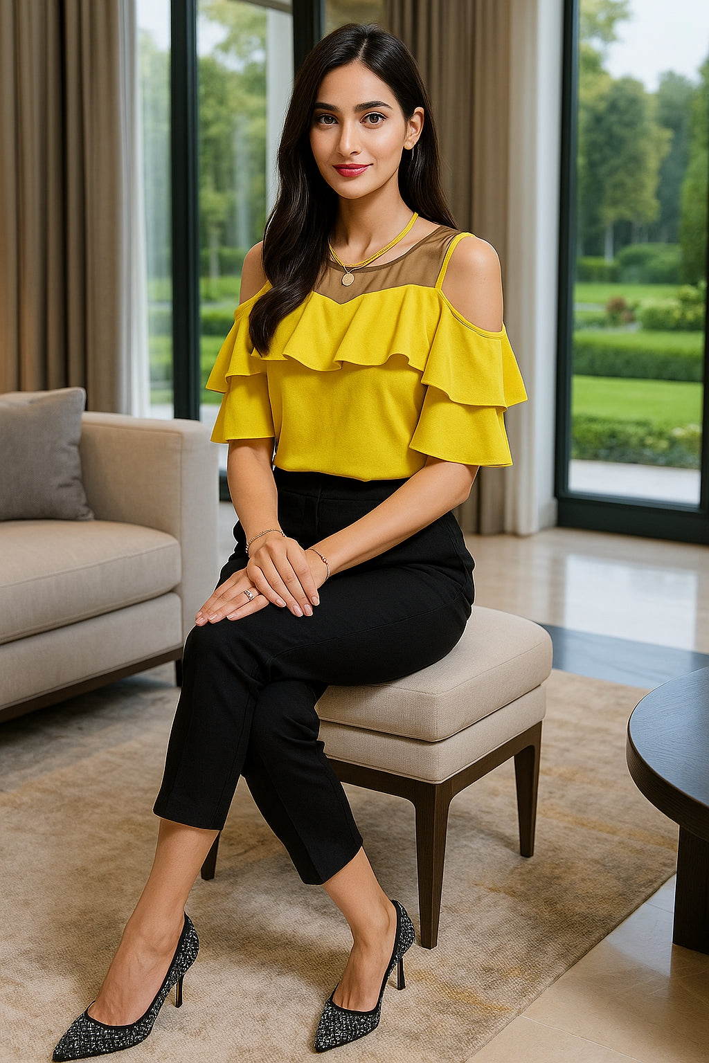 Loose Women's Chiffon Shirt round Neck Pure Color Mesh Five Sleeve Transparent Top Fashionable Small Shirt