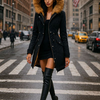 Warm Cotton Jacket with Zipper And Hood Women's Fashionable Slim Fit Coat Long Sleeve Thermal Outerwear - Natalia Home Fashion